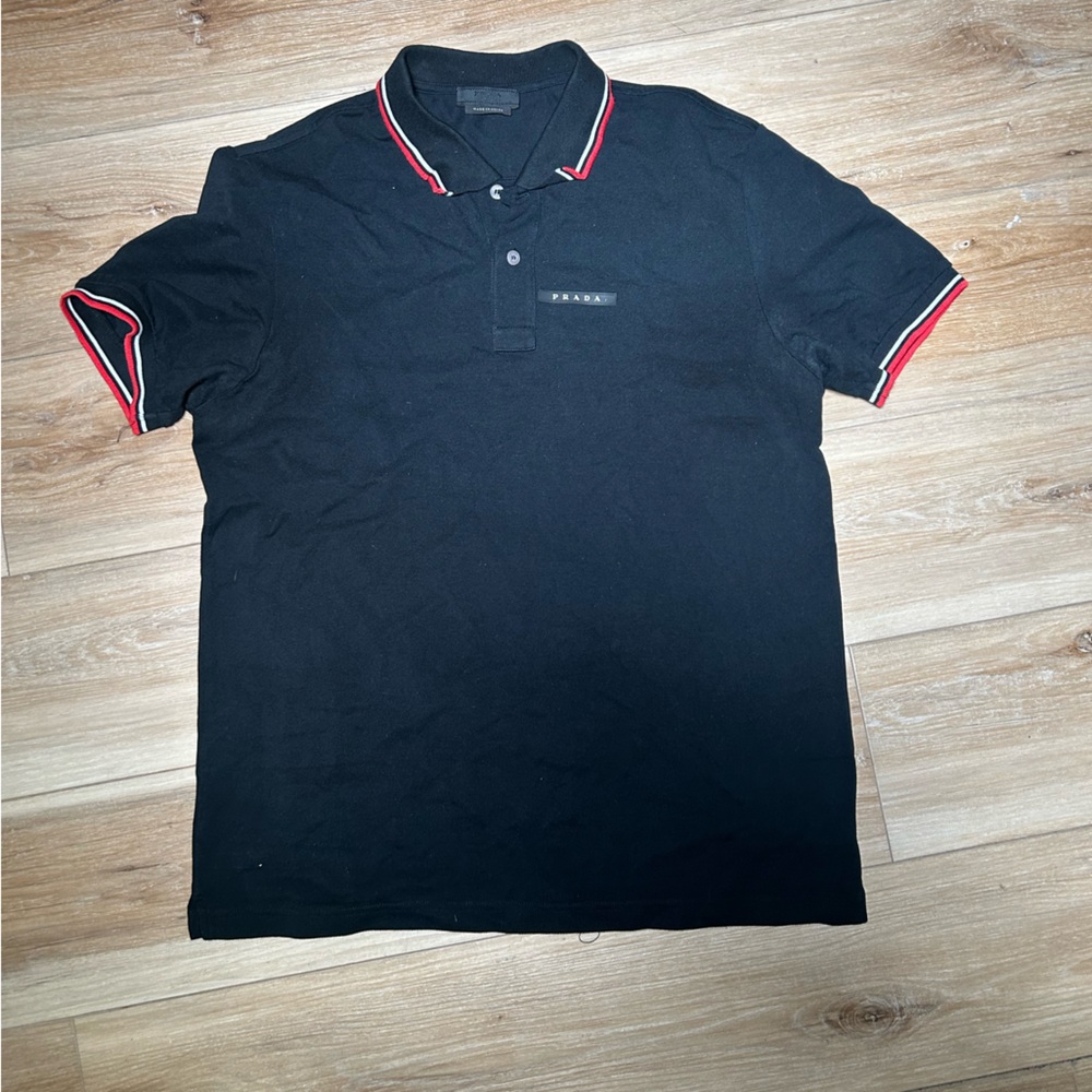 Prada Black and Red Polo Shirt with Classic Design